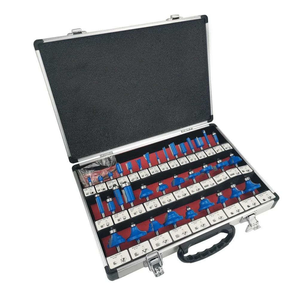 Allsome Set de freze cu tija de 1/4 inch, 35 de bucăți, set de freze cu vârf din carbură de tungsten, set de instrumente pentru freza pentru prelucrarea lemnului