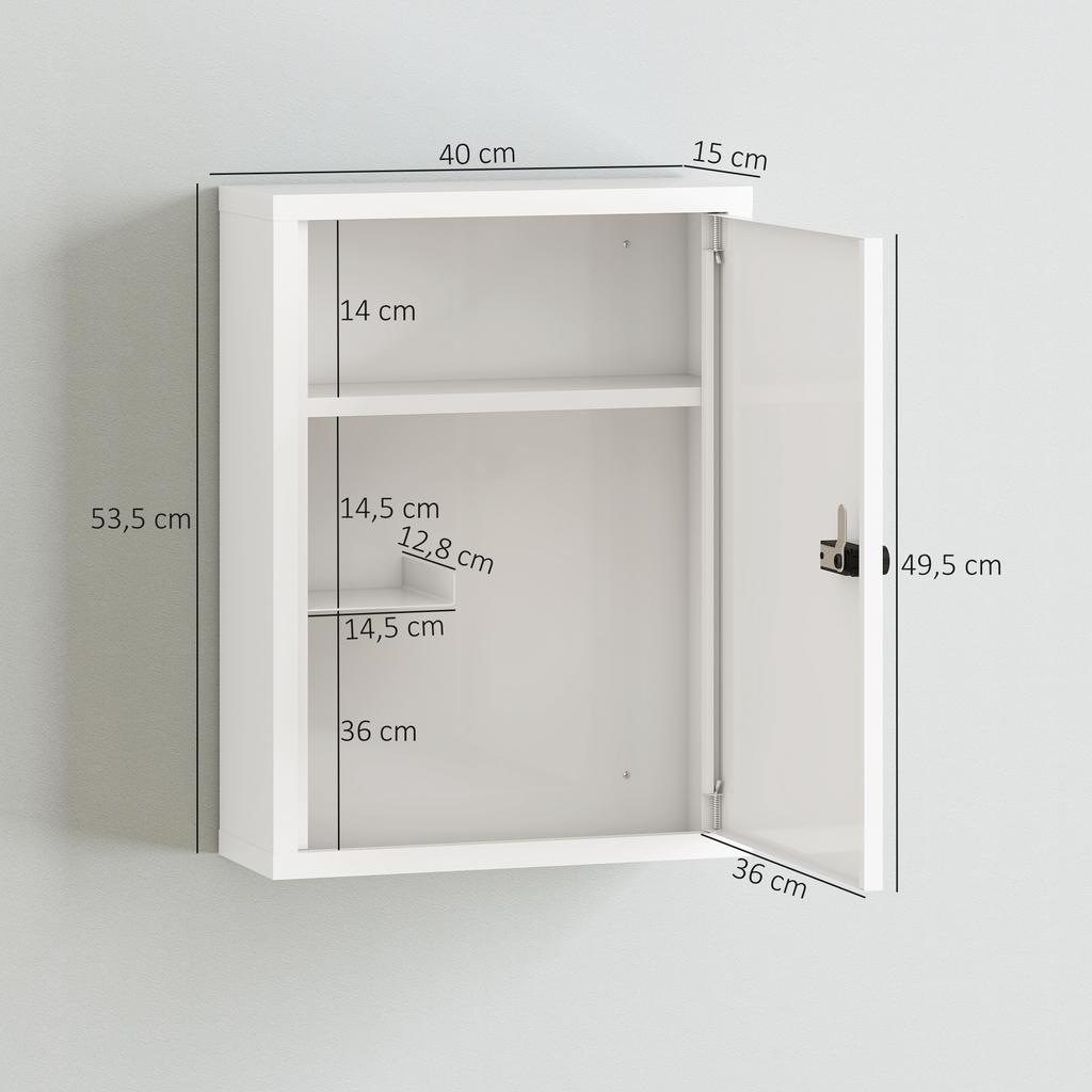Wall Mount Medicine Cabinet, Bathroom Cabinet with Combination Lock, Door and Storage Shelves, White