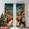 2pcs 2D flat printing Merry Christmas Curtain Christmas Market Night View Versatile Polyester Fabric Without Electricity Family