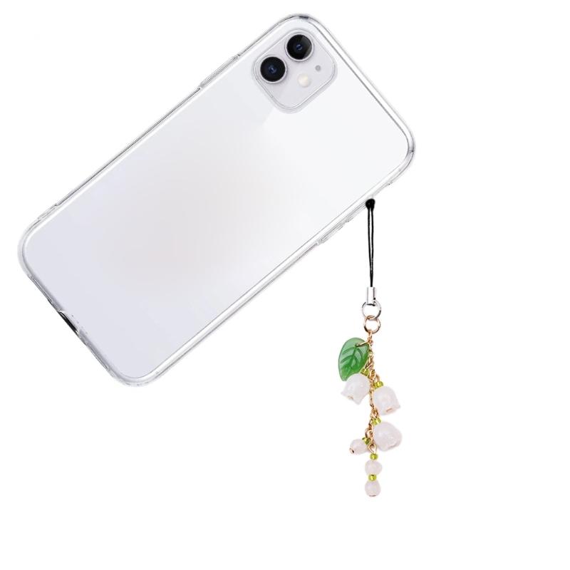 Mobile Phone Lanyard Cute Peach Fruit Phone Charm Couple Keychain Bell Orchids Flower Keyring for Keys Hangings Charm