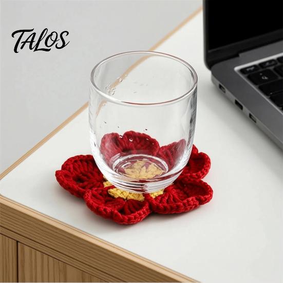 Cute Desk Decor Accessories Handmade Crochet Flower Coasters for Drinks, Thermal Insulation Table Mat Milk Cup Mats Coffee Mugs And Tea Cups, Artistic
