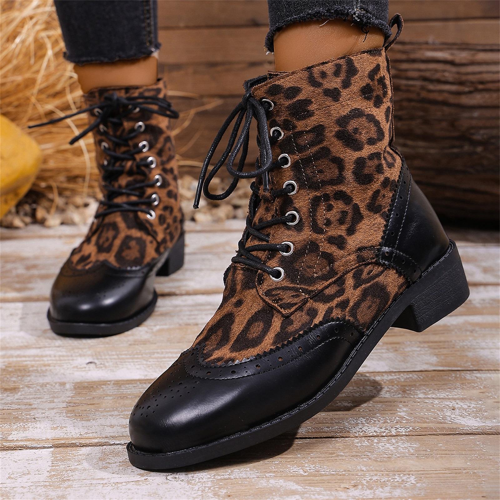 

Women s Large Size Chunky Heel Fashionable Casual Lace-up Boots For Outdoor Wear 37