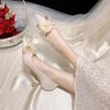 Fashion Banquet High-heeled Shoes Pointed Head Shallow Mouth Beaded Lace Flower Set Foot Non-slip Wear Fine Heel Shoes