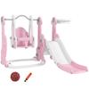 4-in-1 Indoor Playground for +18 Months Set with Climber and Basket with Rocket Theme Pink and White