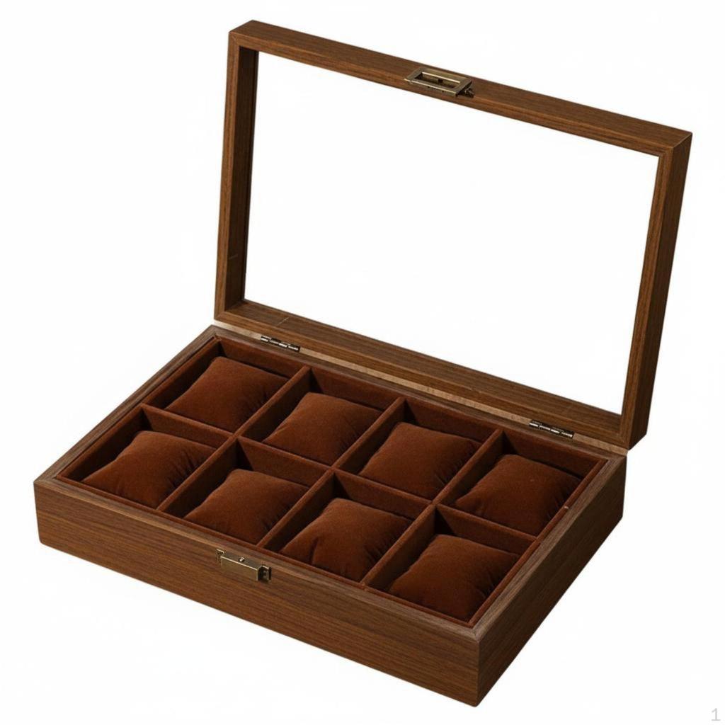 Watch and Jewelry Storage Box Soft Velvet Lining Wooden MultiCompartment Design Glass