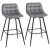 Set of 2 Tall Stools In Nordic Style with Backrest and Footrest, Stools with Backrest In Velvet Effect Fabric and Metal, 45x47x88 Cm, Grey
