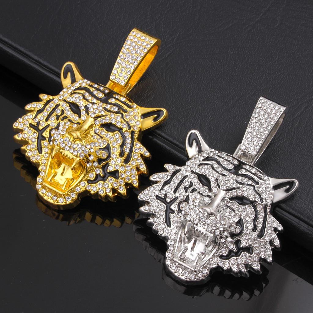 Cuban Alloy Full Diamond Tiger Head Pendant Hip Hop Street Style Jewelry
