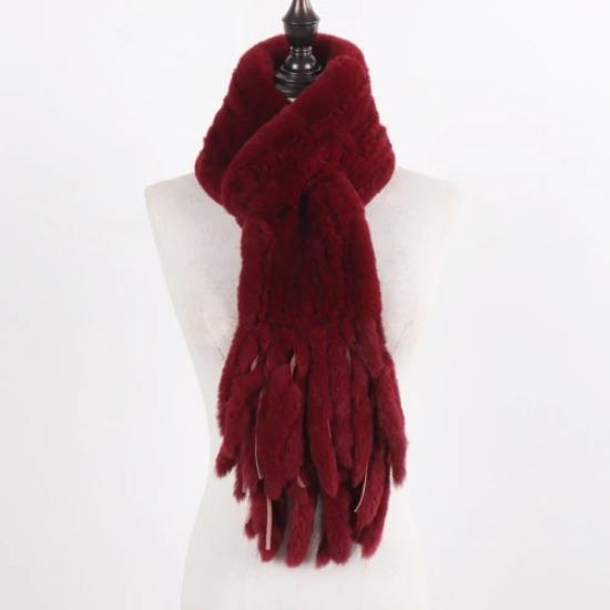 New Lady Knitted Real Rex Rabbit Fur Tassel Scarves Women Winter Warm Natural Rex Rabbit Fur Muffler Thick Knit Real Fur Scarf