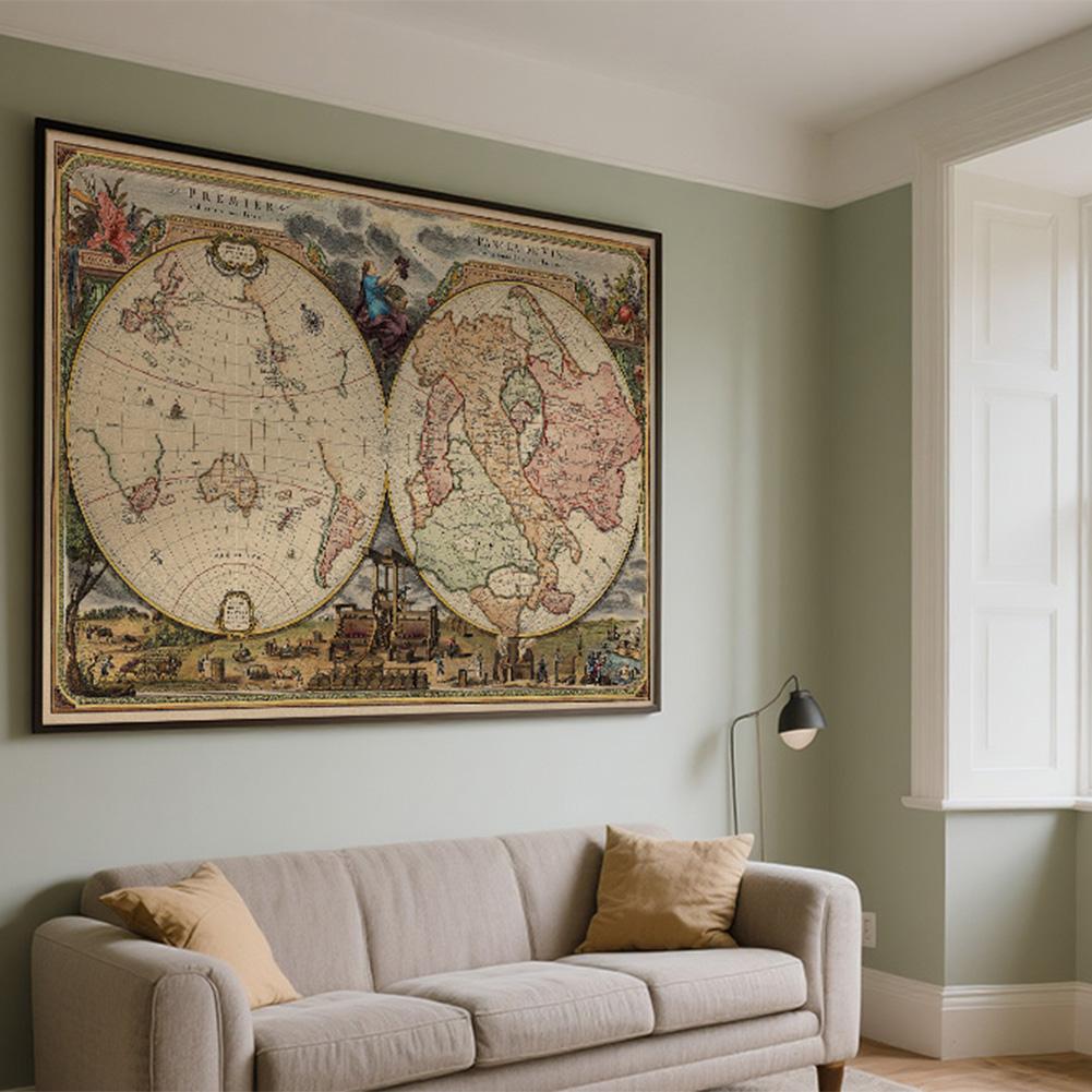 Non-woven/Canvas Retro Map Theme Series Background Cloth Wall Art Poster Decor No Frame
