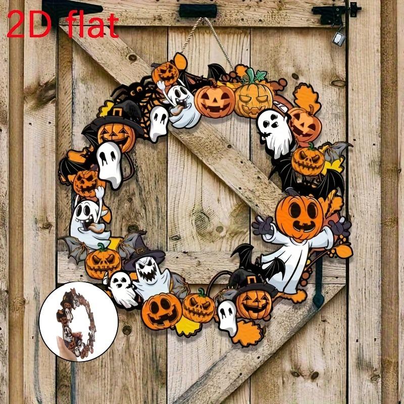 Halloween Holzkranz mit Fledermäusen - Gruselige Wandbehang-Dekoration für Halloween Türdeko, Englischer Text, Halloween-Dekoration