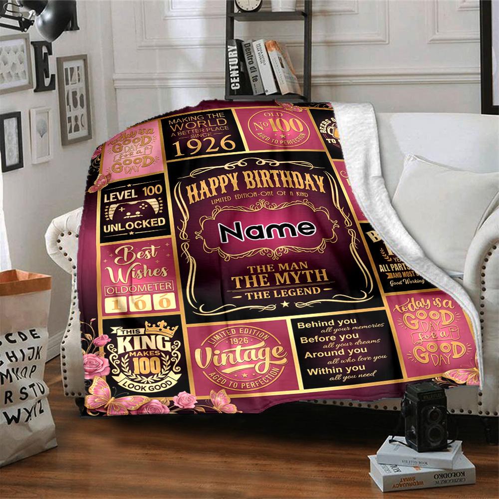 Vintage Birthday Celebration Blanket Personalized Name Soft Warm And Versatile For Sofa Bed Office And Travel Machine Washable Comfortable In All
