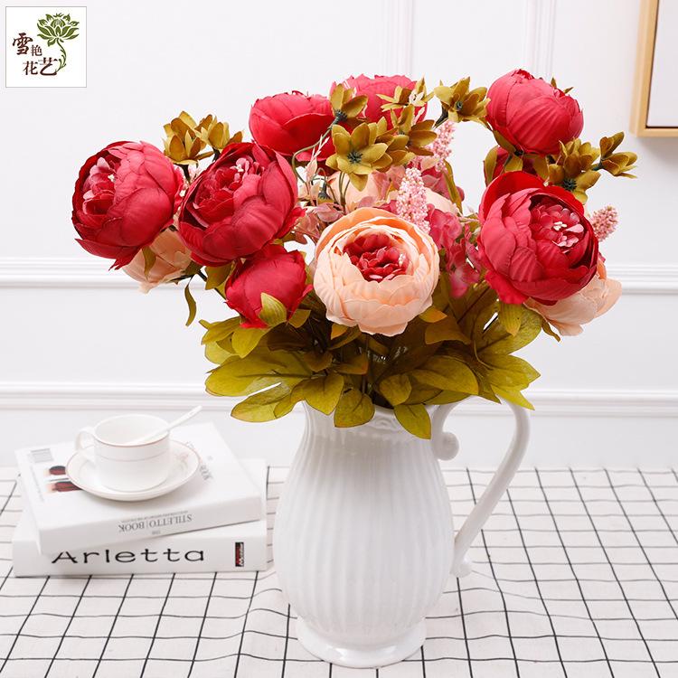 Simulation of 13 autumn bud peonies, home decoration silk flowers