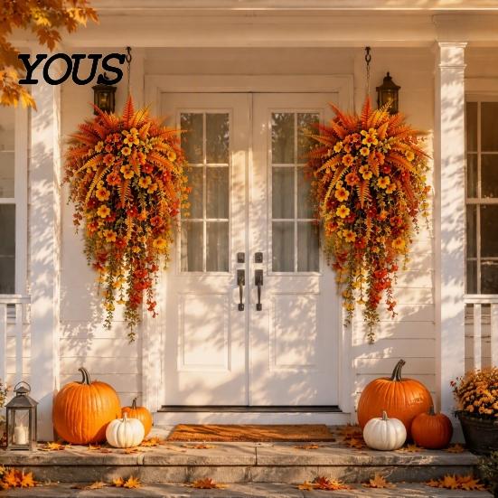 Maintenance Free Decorative Plants Fall Artificial for Hanging, UV-Resistant Faux Flowers, Realistic Plastic Flowers Garden Trailing Vines Autumn