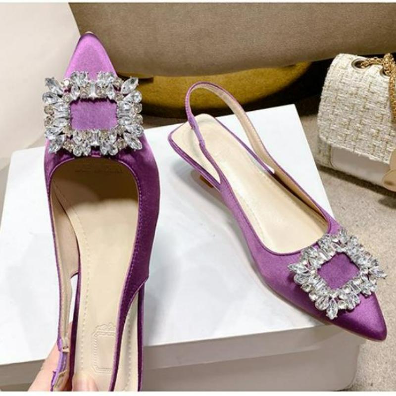 Fashion Summer Women Sandals New Women's Shoes Pointed Toe Shallow Nude Pink Diamond Shoes Low Heel Back Strappy Shoes Women Dress Shoes