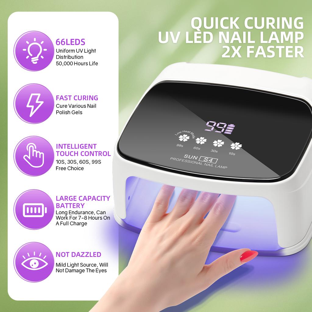 288W 66LEDs UV Nail Dryer Lamp Machine for Drying Nails Gel Polish Professional Curing Manicure Lamp 4 Timer LCD Display Tools