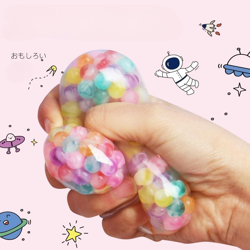 Toys Creative 6CM Squishy Rainbow Bead Pressure Ball Squeeze Toy Vent Ball Decompression Toy TPR Pinch Soft Grape Ball for Adult