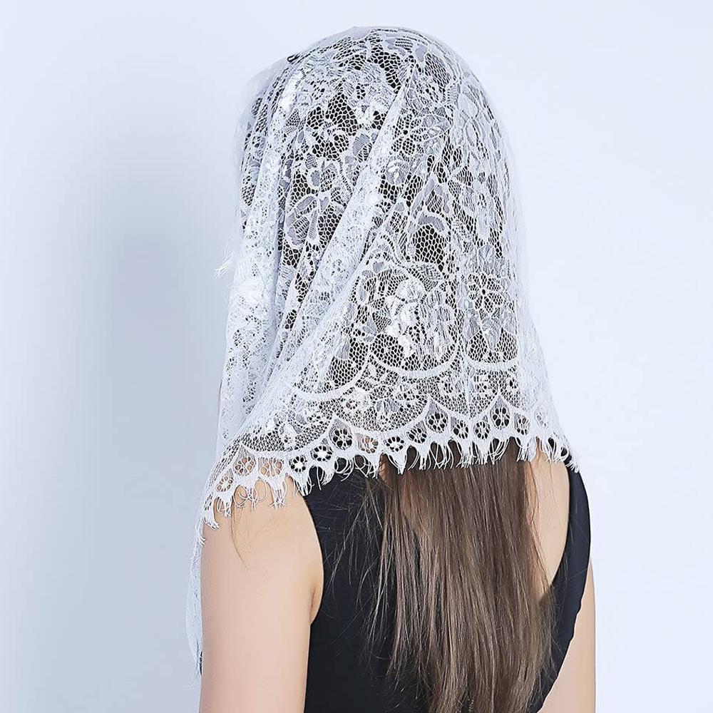 Women Infinity Scarf Lady Mantilla Lace Catholic Veil Elegant Church Veil Head Covering Latin Mass Wedding Bridal Shawl Black