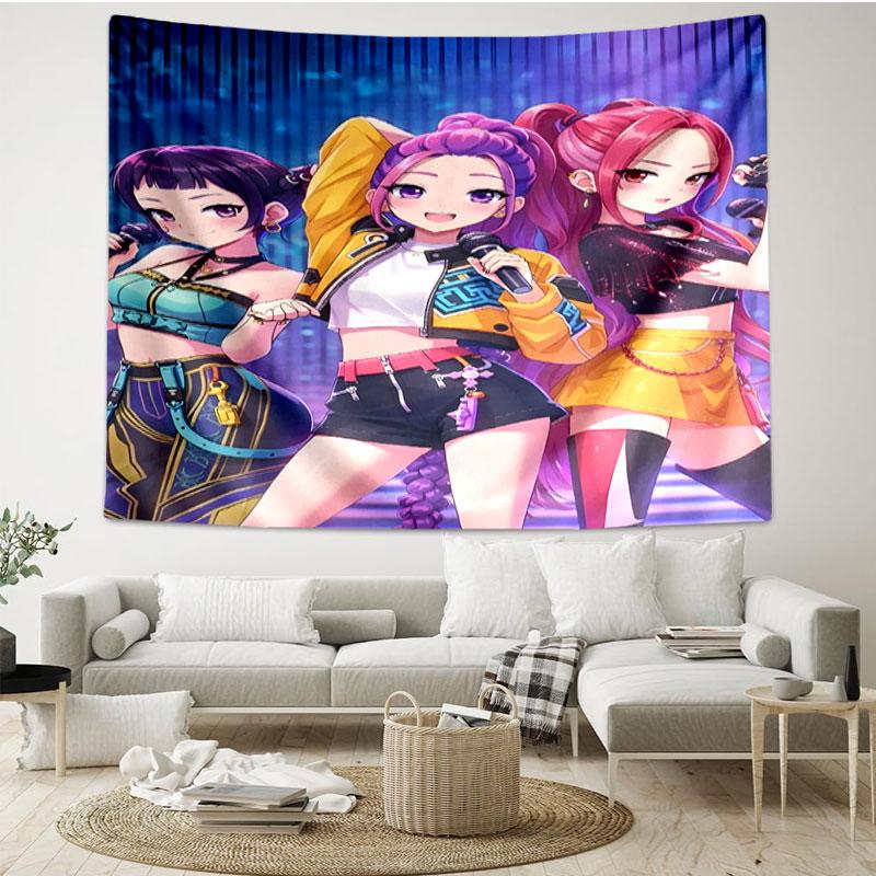 Arazzo Stampato Cacciatori di Demoni KPop - Tessuto Decorativo da Parete Portatile, per Casa, Dormitorio, Viaggio, Camera da Letto, Soggiorno - Regalo Ideale per Compleanno, Inaugurazione