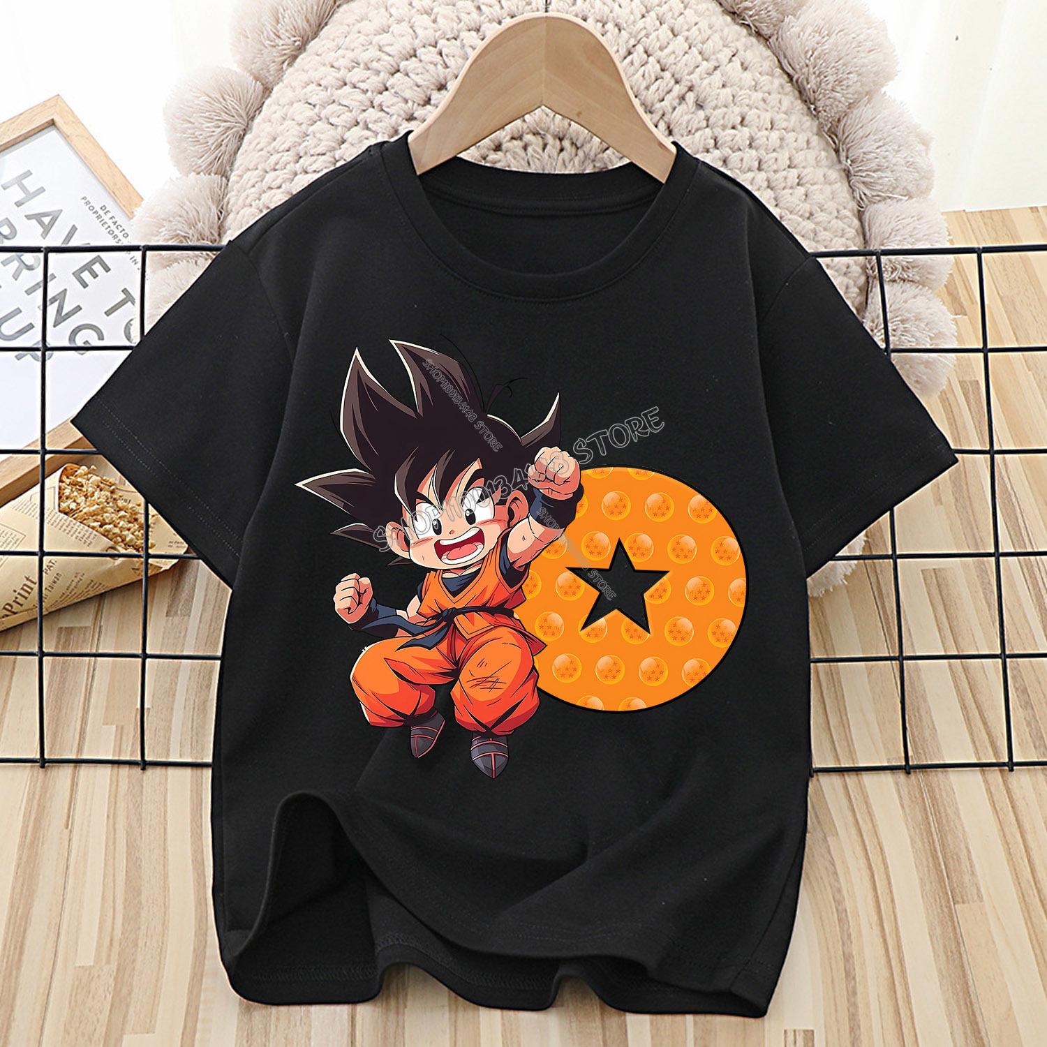 

Dragon Ball Goku T-shirt Children A-Z Letter Tee Top Black Round Collar Clothing Boys Girl Summer Short Sleeve Kids Clothes Gift 150