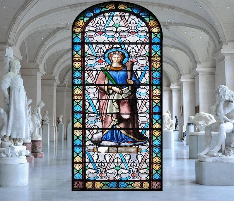 

Наклейки на витражные окна, пленка для приватности, церковный стиль, статическое прилипание, декоративные матовые пленки для окон, индивидуальный размер 40x60cm