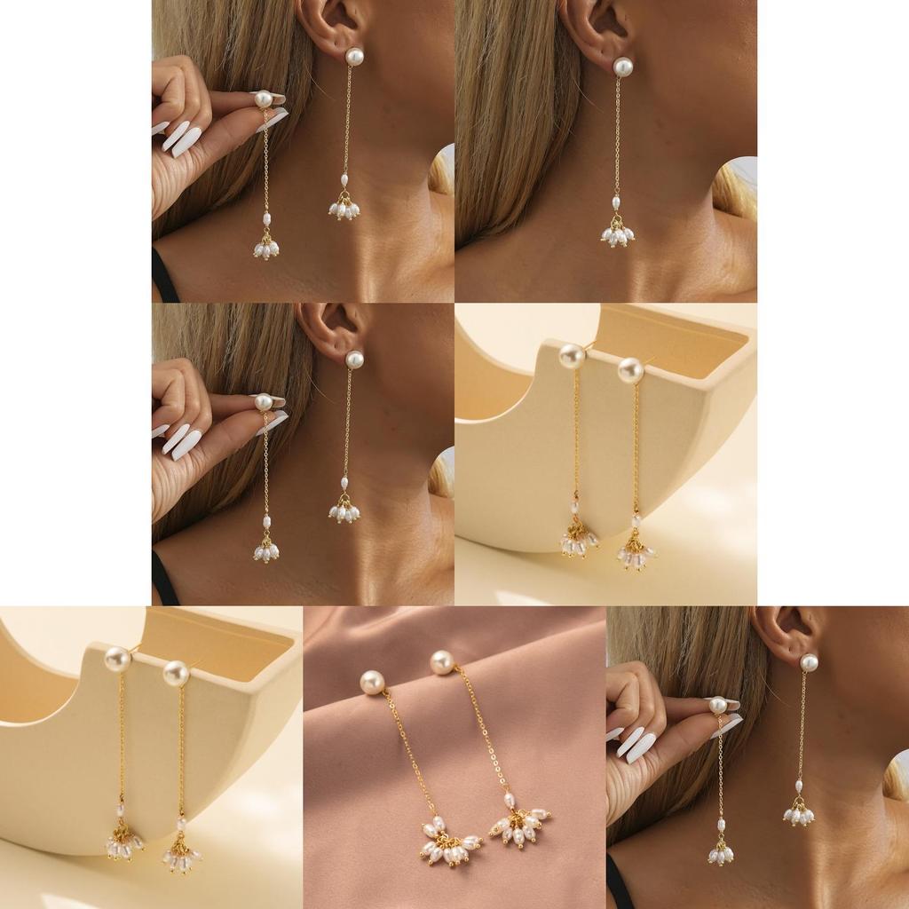 Trendy Geometric Pearl Earrings Classic Gold Long Tassel Chain Earrings For Women