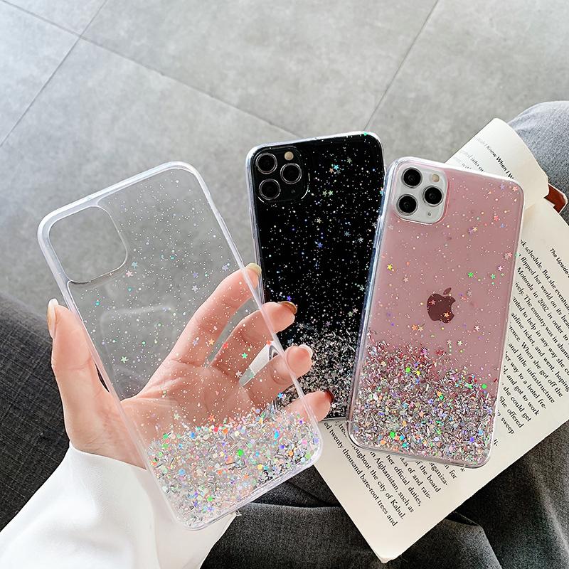 Luxury Fashion Star Sequins Glitter Phone Case For iPhone 11 12 13 14 15 16 Pro Max XS XR X 7 8 Plus SE Soft Bling Powder Cover