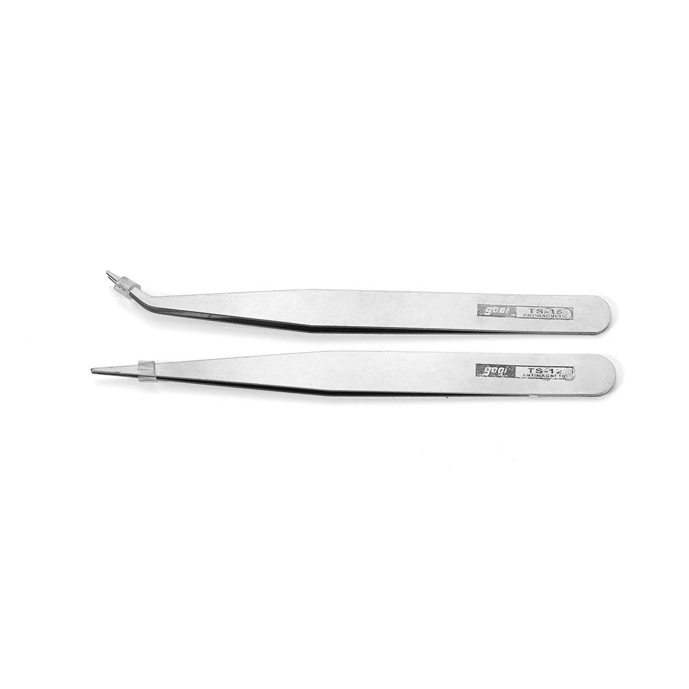 2pcs/lot Good Quality Anti-static Set Bend Straight Tweezers Set Stainless Steel for Jewerly Making Tools