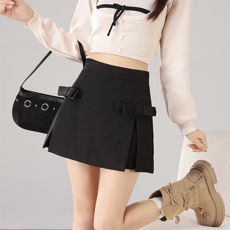 

2025 Chic Bow A-line High-Waisted Slimming Skirt-Pants for Elegant Style Large чёрный