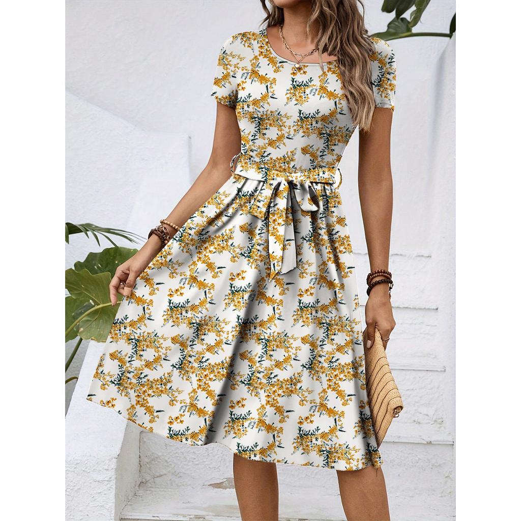 Dámské módní retro vzorované tištěné barevně blokované šaty