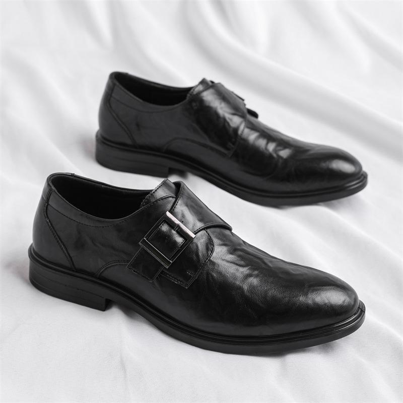 

Модные брендовые мужские туфли дерби весна 2024 года с одной педалью, деловые, заостренные, британские, повседневные кожаные туфли 38 чёрный