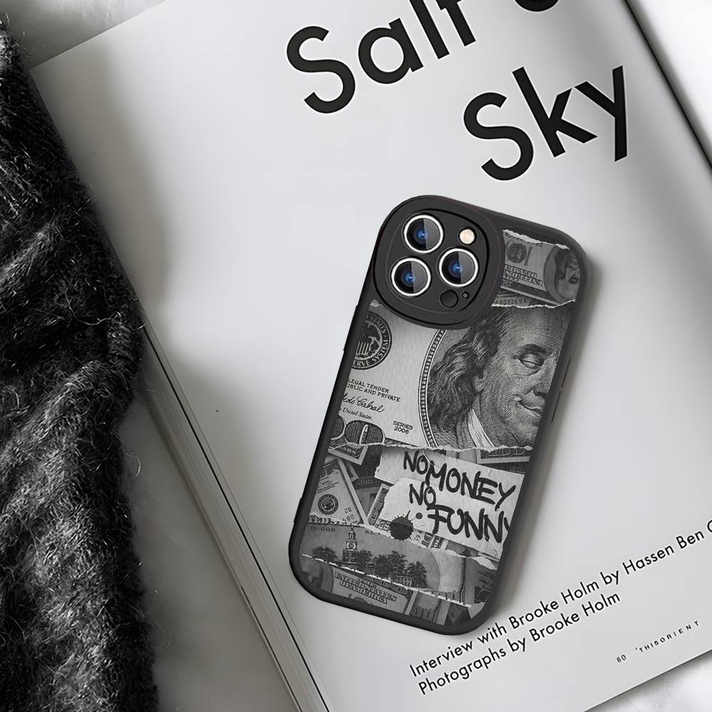 Dollar Bill Illustration Graphic Leather Phone Case For IPhone 16 14 15 Pro Plus 13 12 11 Pro Max Silicone Cover