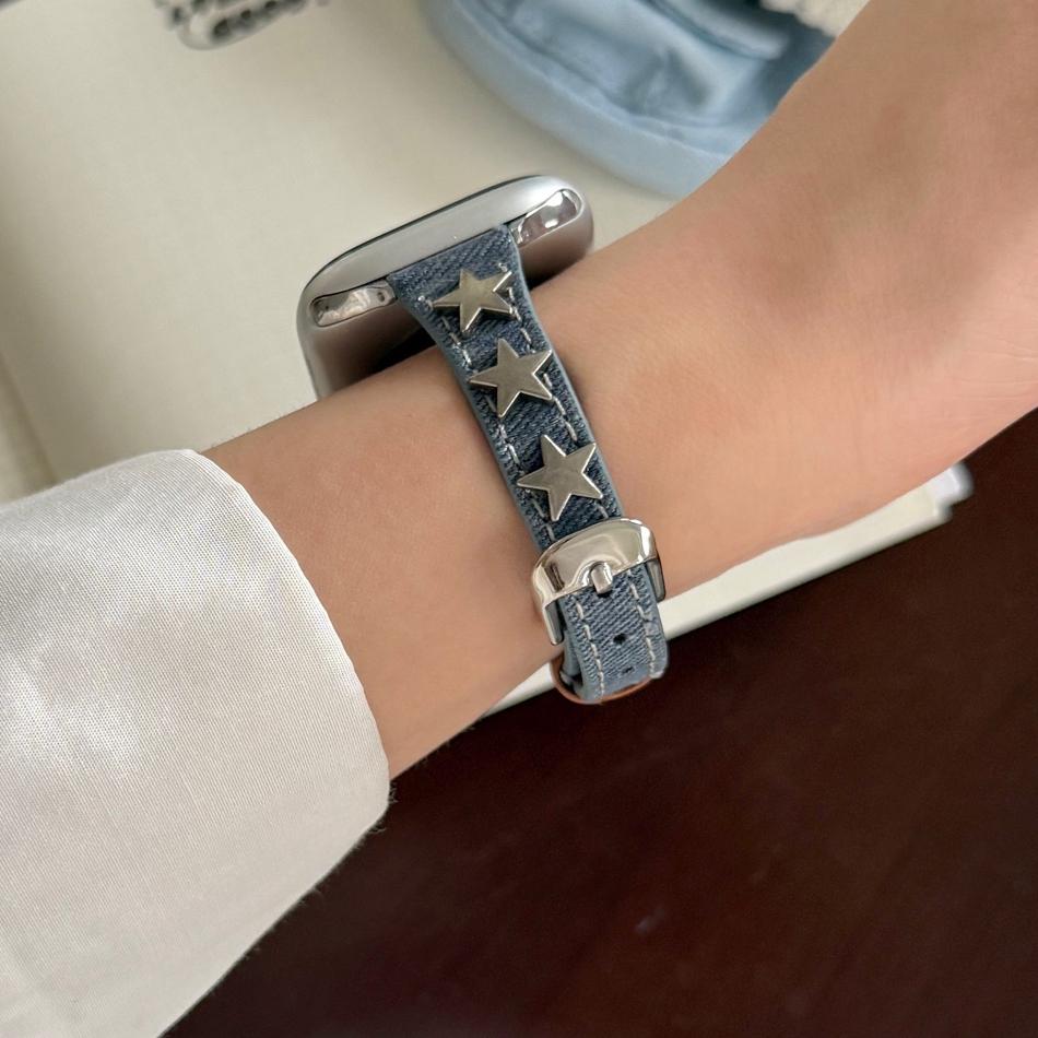 Star Rivet Denim Canvas Leather Bracelet For Apple Watch Band Series 11/10/9/8/7/6/Ultra iWatch Strap 49/46/45/44/42/41/40/38mm