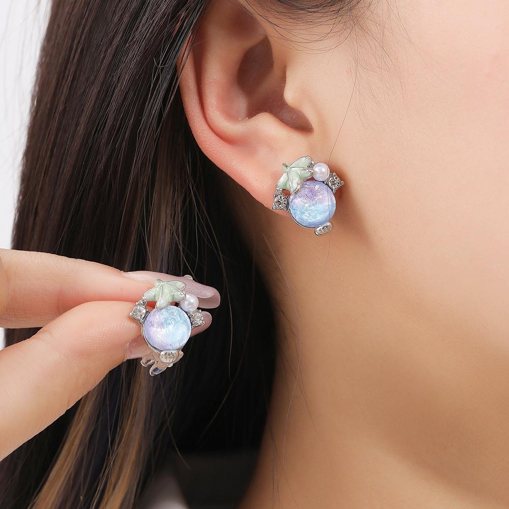 Летние Морские Каникулы Ветряные Серьги-Гвоздики Милые Серьги с Дизайном Ракушек и Алмазов Супер Сказочные Милые Серьги