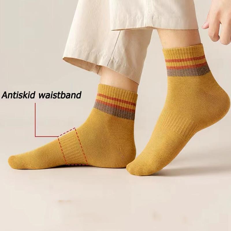 LKWDer Brand 5 Pairs Autumn Winter Men Thermal Socks Solid Color Stripe Fashion Casual Cotton Sweat Absorption Thick Comfortable