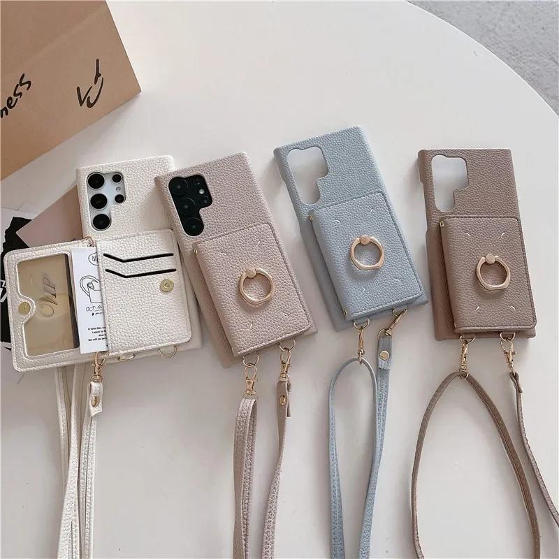 Leather Crossbody with Card Holder Phone Case for Samsung Galaxy S23 FE S24 Ultra S22 Plus A13 A22 A33 A14 A24 A34 A53 A54 Cover