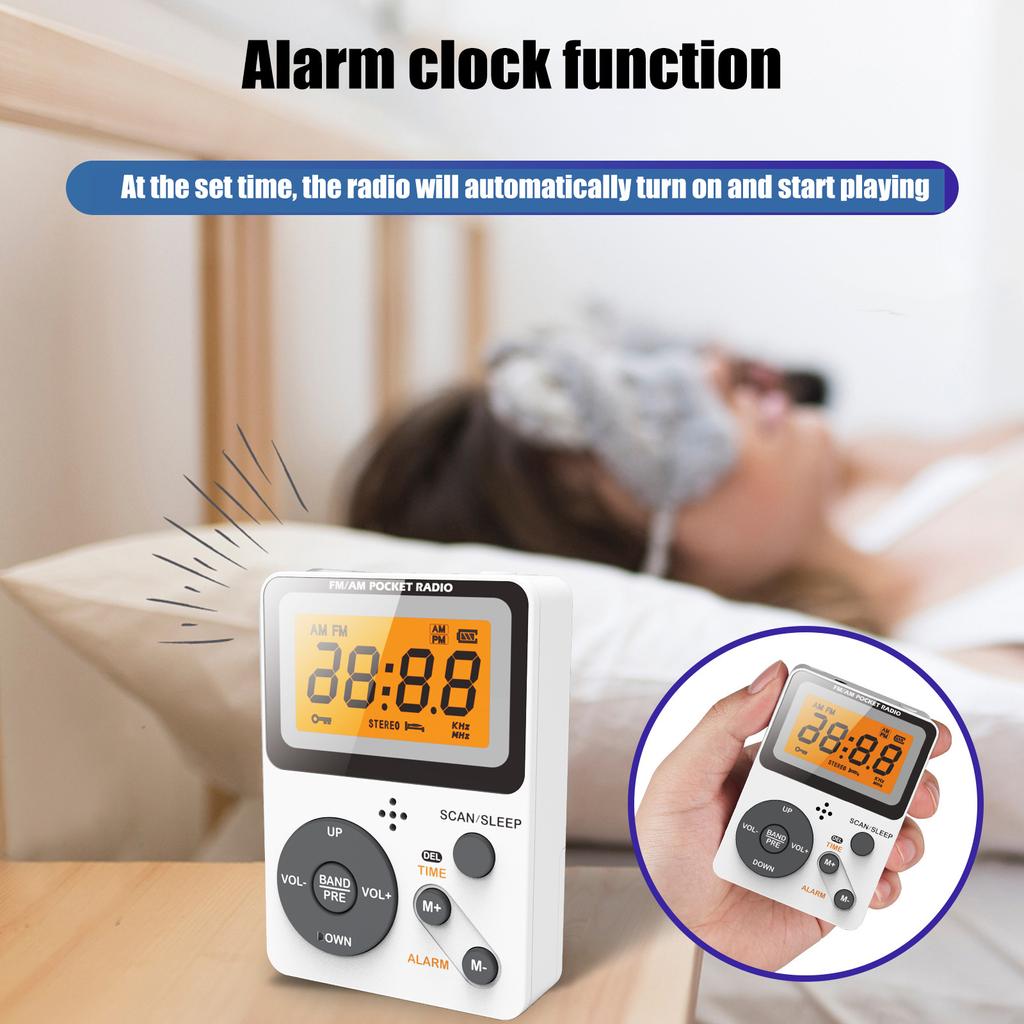 Pocket AM FM Radio Portable Reception Battery Powered Digital Tuning Radio with Stereo Earphone Large LCD Screen