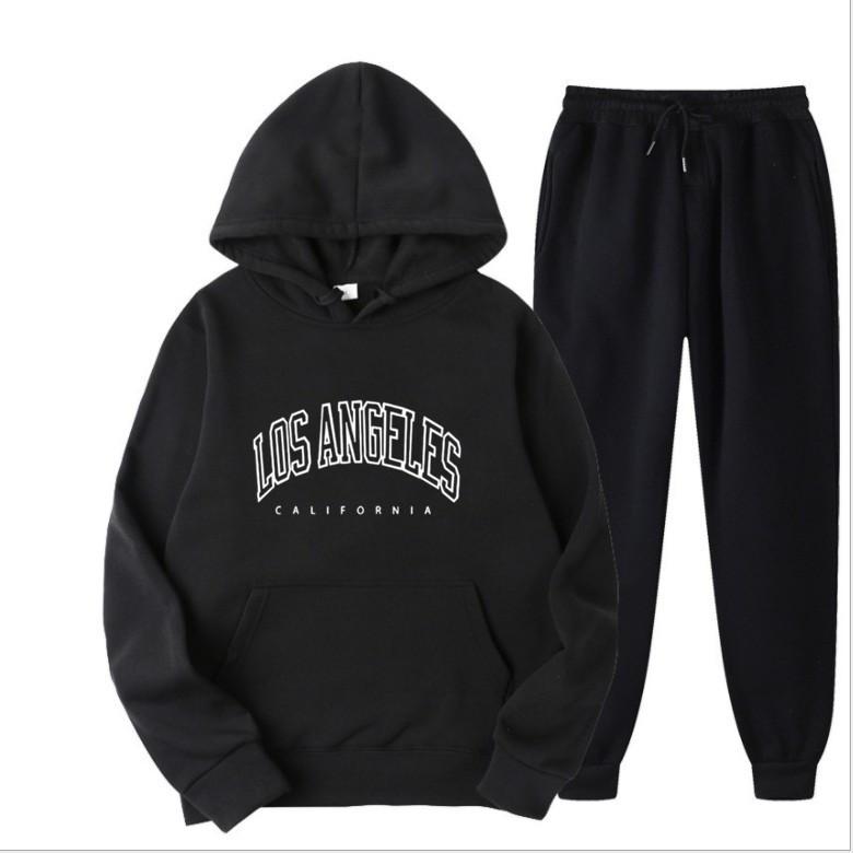 European and American men s fashion spring and autumn hooded solid color sweater suit men s pullover sweater suit men s hoodie S