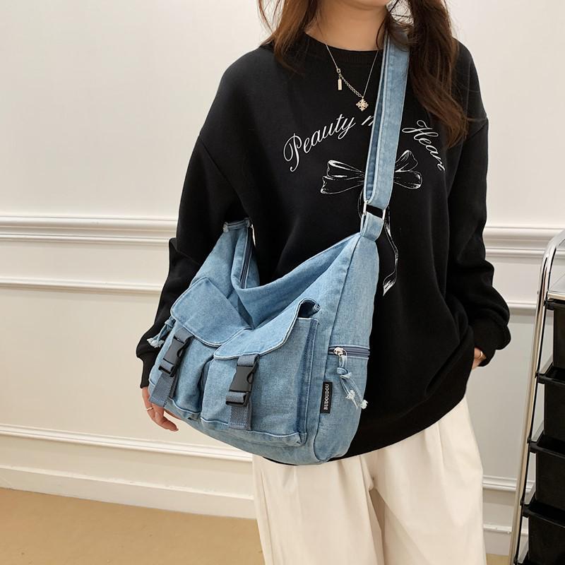 Geantă Crossbody din Denim pentru Femei - Capacitate Mare, Multi-Buzunare, Geantă de Umăr Casual Versatilă