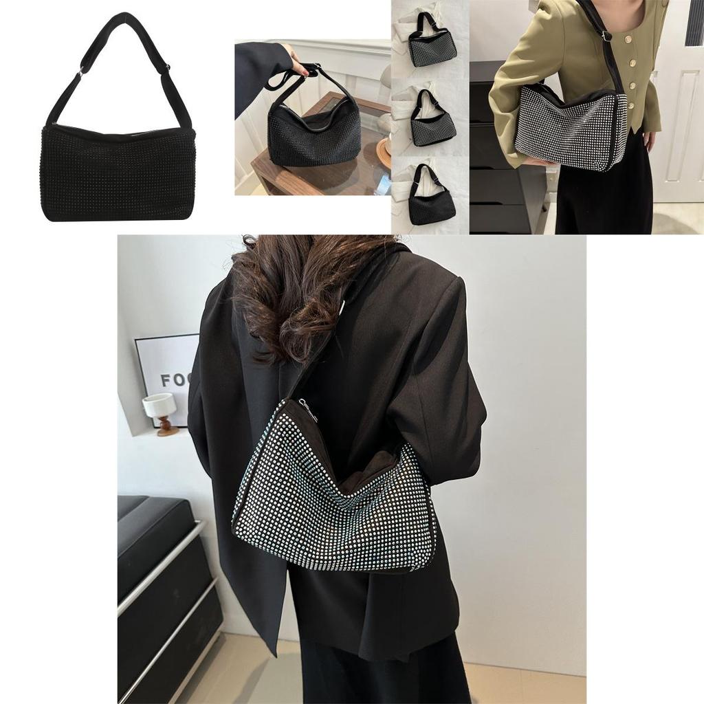 Fashionable Trendy Shiny Rhinestone Tote Bag For Women Elegant Shoulder Crossbody Handbag