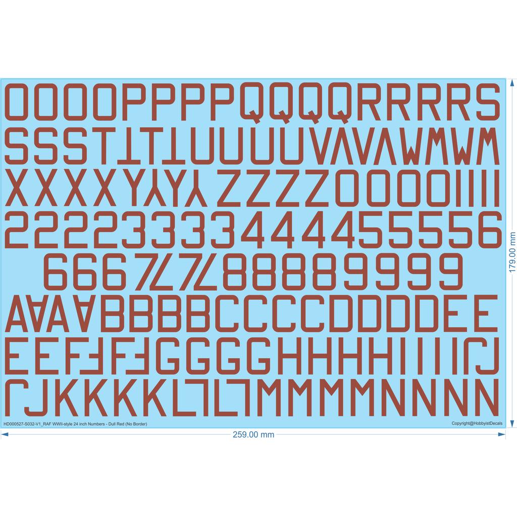 RAF WWII-style 24 Inch Numbers - 1/32 1/48 - Water Decal