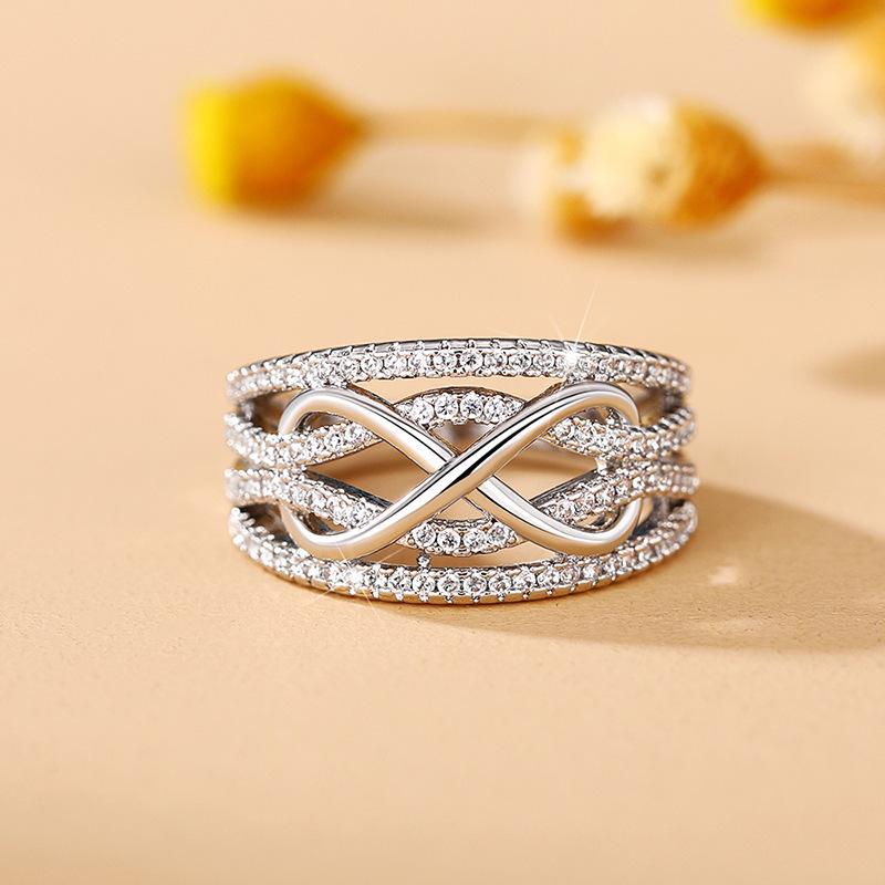Fashion and environmentally friendly material women's ring European and American two-color 8-character hot-selling electroplating new multi-layer