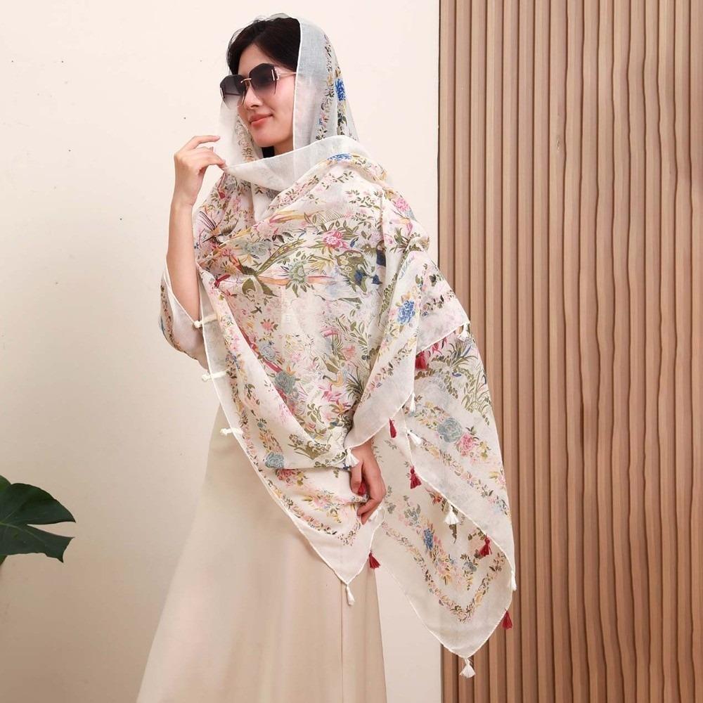 Tie-dye Women Floral Scarf Frog Button Sunscreen Headscarf Thin Large Shawl  Girls
