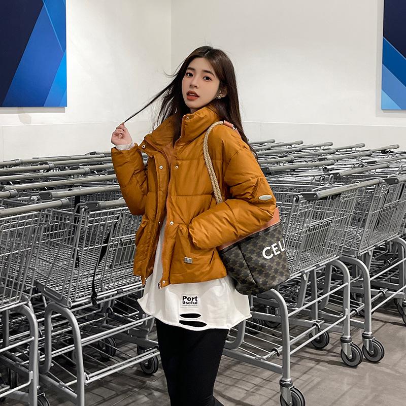 

Зимний женский новый стеганый утолщенный хлопок с воротником-стойкой, свободная спортивная хлопковая одежда, хлебная одежда, студенты XXL оранжевый