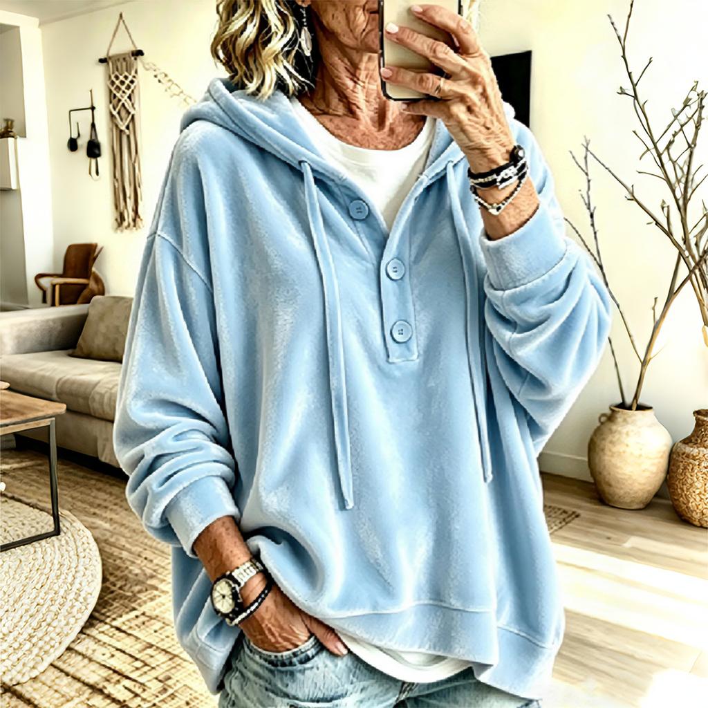 Women's Velvet Long Sleeve Hoodie Loose Fit Color Casual Pullover