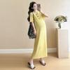 Korean Style Maternity Knit Dress with Embroidery & Pleats for Summer 2026