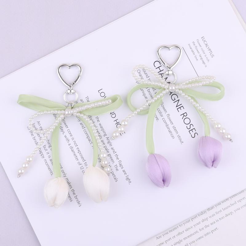 Trendy Všestranná Klíčenka s Tulipánovou Mašlí Roztomilá Klíčenka s Mašlí Přívěsek Pro Ženy Dívky Vynikající Dekorace Batohu Doplňky Dárky