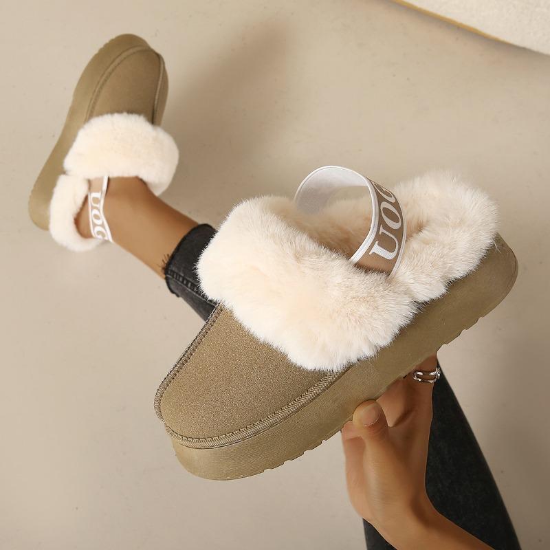 Elastic Autumn and Winter Snow Boots Two Wear Women's Platform Slippers Plush Warm Outside Wear Plush Internet Celebrity Fluffy Sandals