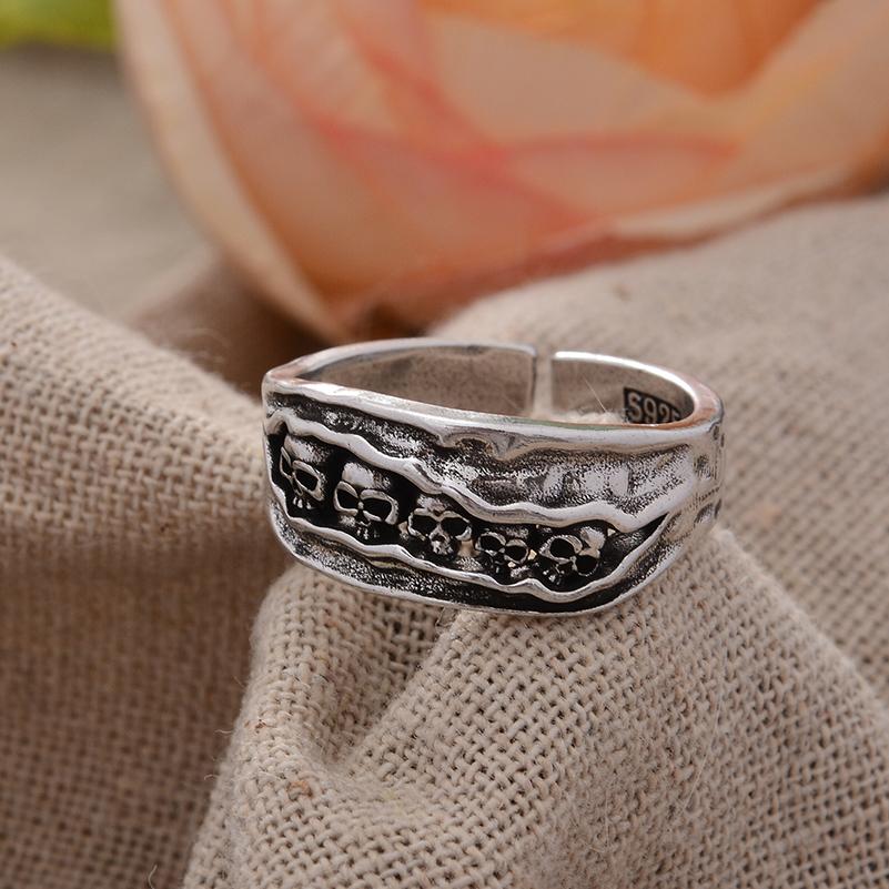 Original Horrible 5 Skull Design Thai Silver Men Finger Ring Halloween Gifts Cheap