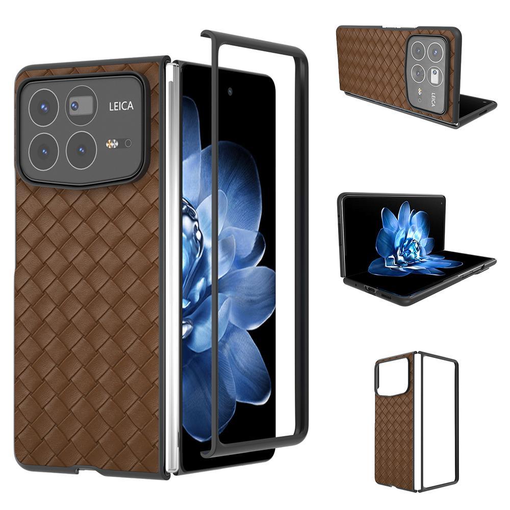 

For Xiaomi Mix Fold 4 5G Case Woven Texture PU Leather Coated PC Mobile Phone Cover Brown