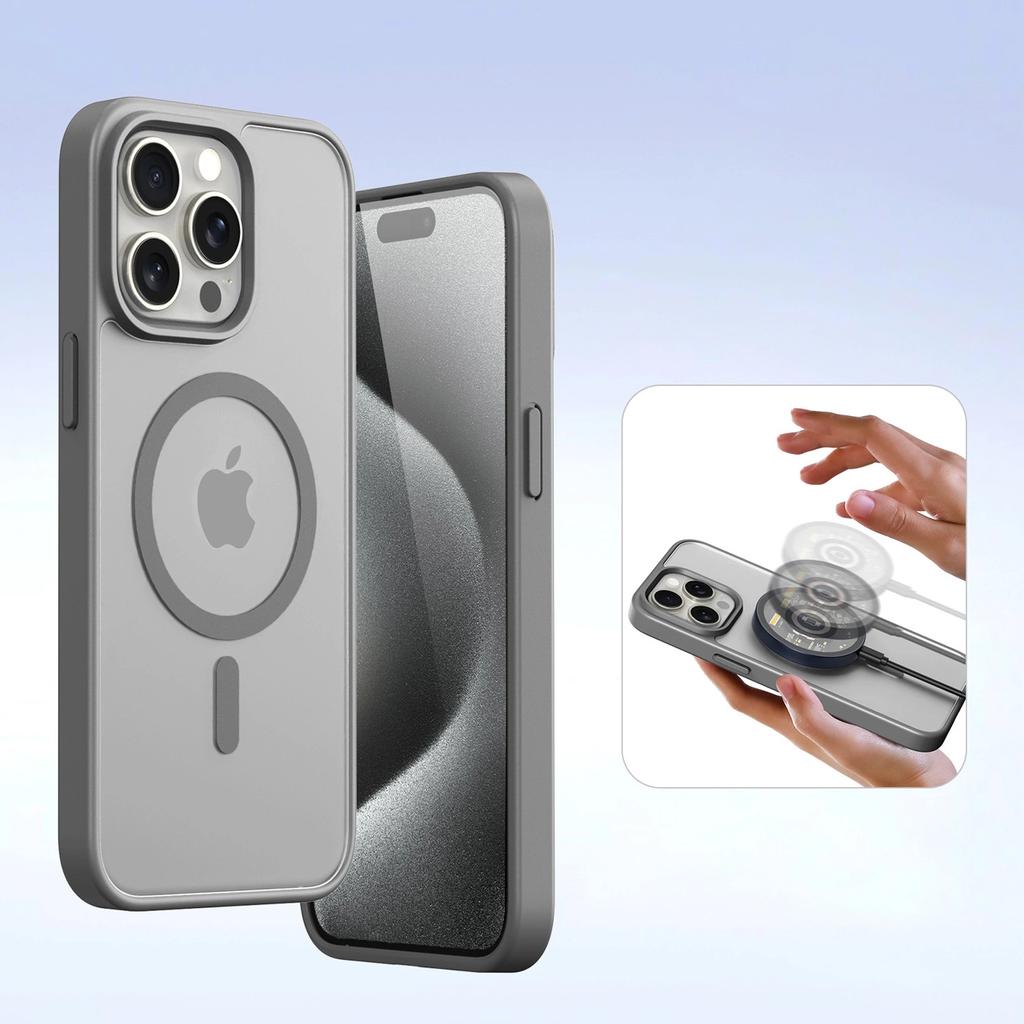 Etui skórzane Dux Ducis Lawa na iPhone 15 Pro - szare